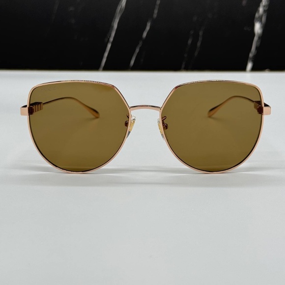NEW GG1435SA 002 GUCCI GOLD BROWN GEOMETRIC WOMEN GUCCI SUNGLASSES - Picture 4 of 12